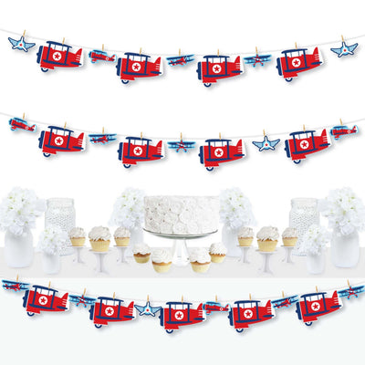 Taking Flight - Airplane - Vintage Plane Baby Shower or Birthday Party DIY Decorations - Clothespin Garland Banner - 44 Pieces