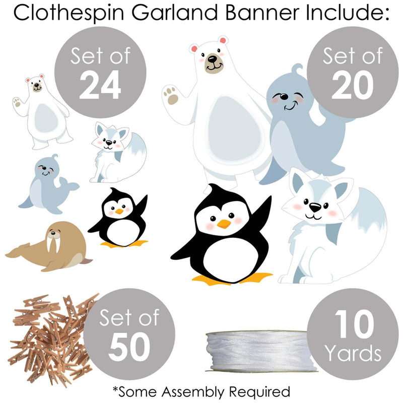 Arctic Polar Animals - Winter Baby Shower or Birthday Party DIY Decorations - Clothespin Garland Banner - 44 Pieces