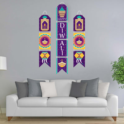 Happy Diwali - Hanging Vertical Paper Door Banners - Festival of Lights Party Wall Decoration Kit - Indoor Door Decor