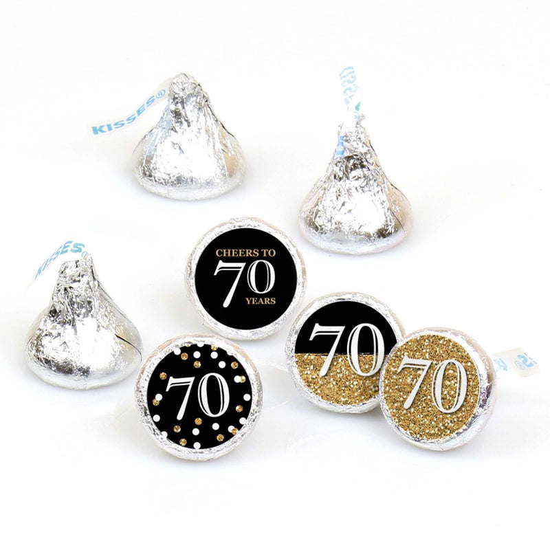 Adult 70th Birthday - Gold - Round Candy Labels Birthday Party Favors - Fits Hershey&