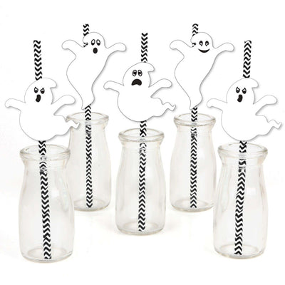Spooky Ghost - Paper Straw Decor - Halloween Party Striped Decorative Straws - Set of 24