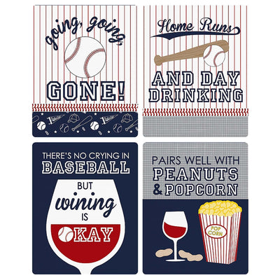 Batter Up - Baseball - Baby Shower or Birthday Party Decorations for Women and Men - Wine Bottle Label Stickers - Set of 4