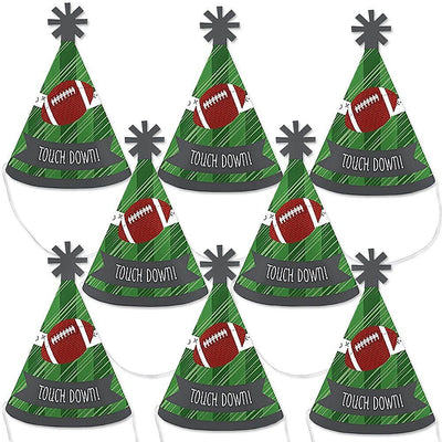 End Zone - Football - Mini Cone Baby Shower or Birthday Party Hats - Small Little Party Hats - Set of 8