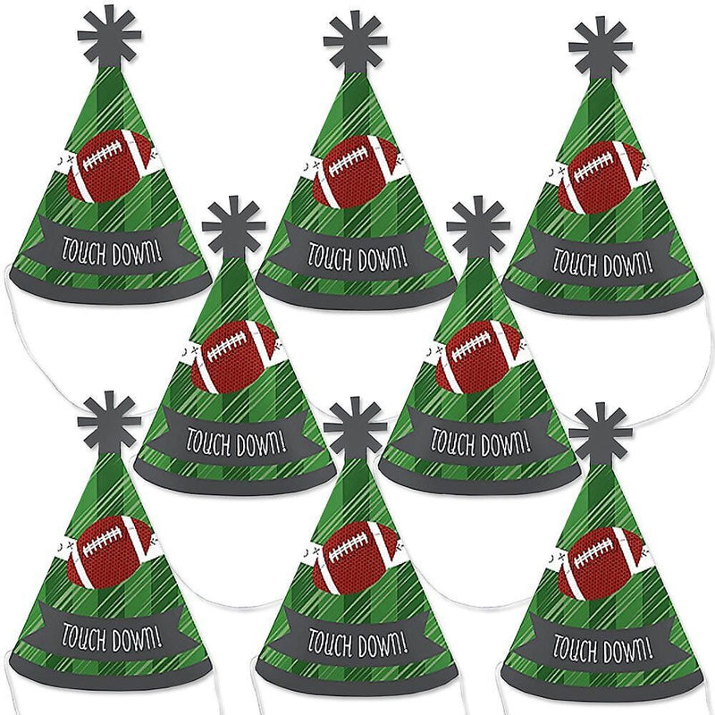 End Zone - Football - Mini Cone Baby Shower or Birthday Party Hats - Small Little Party Hats - Set of 8