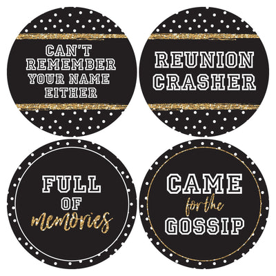 Reunited - School Class Reunion Funny Name Tags - Party Badges Sticker Set of 12