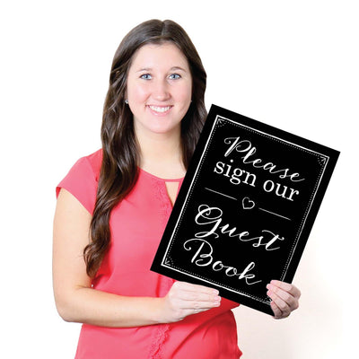 Guest Book Sign - Printed on Sturdy Plastic Material - 10.5 x 13.75 inches - Sign with Stand - 1 Piece
