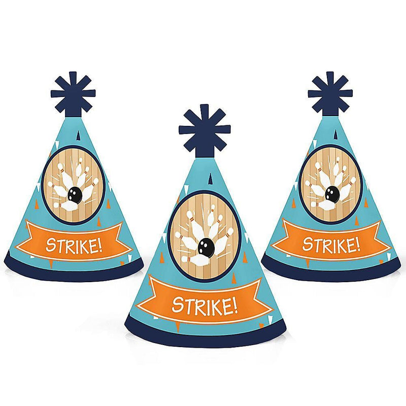 Strike Up the Fun - Bowling - Mini Cone Baby Shower or Birthday Party Hats - Small Little Party Hats - Set of 8