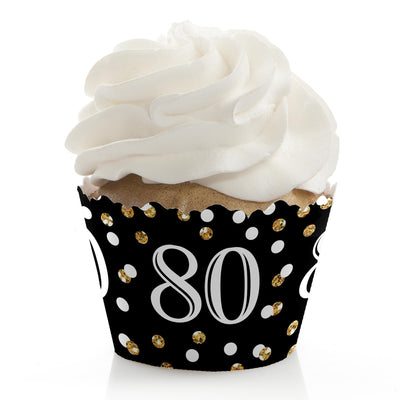 Adult 80th Birthday - Gold - Birthday Decorations - Party Cupcake Wrappers - Set of 12
