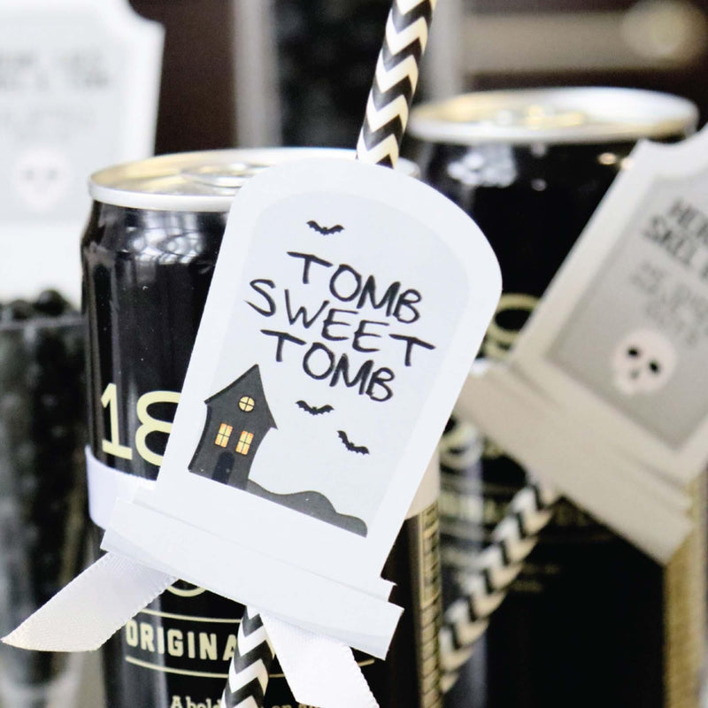 Graveyard Tombstones - Paper Straw Decor - Halloween Party Striped Decorative Straws - Set of 24