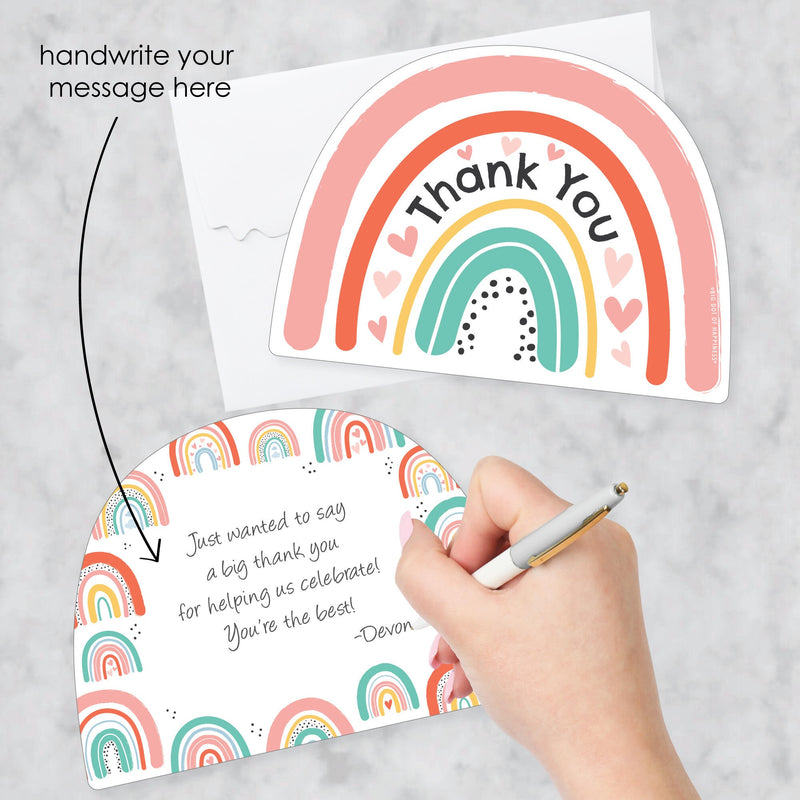 Hello Rainbow - Shaped Thank You Cards - Boho Baby Shower and Birthday Party Thank You Note Cards with Envelopes - Set of 12