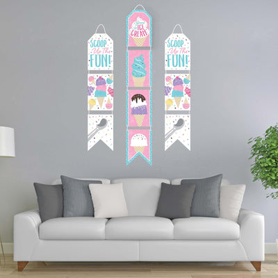 Scoop Up The Fun - Ice Cream - Hanging Vertical Paper Door Banners - Sprinkles Party Wall Decoration Kit - Indoor Door Decor