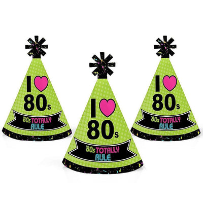 80's Retro - Mini Cone Totally 1980s Party Hats - Small Little Party Hats - Set of 8