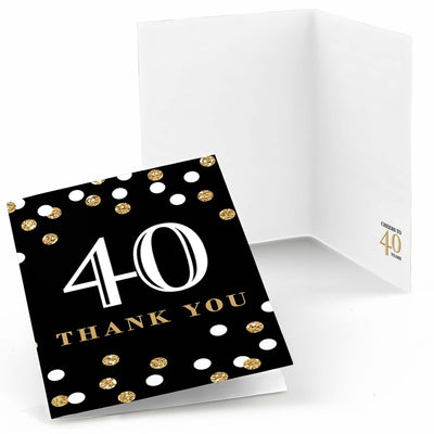 Adult 40th Birthday - Gold - Birthday Party Thank You Cards - 8 ct