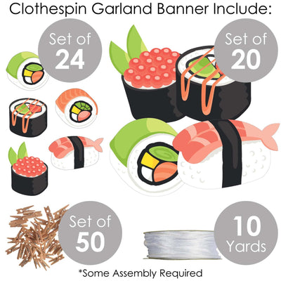 Let's Roll - Sushi - Japanese Party DIY Decorations - Clothespin Garland Banner - 44 Pieces