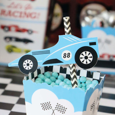 Let's Go Racing - Racecar - Paper Straw Decor - Race Car Birthday Party or Baby Shower Striped Decorative Straws - Set of 24