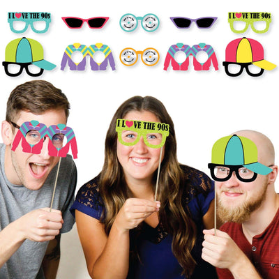 90's Throwback Glasses - Paper Card Stock 1990s Party Photo Booth Props Kit - 10 Count