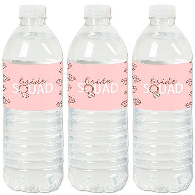 Bride Squad - Rose Gold Bridal Shower or Bachelorette Party Water Bottle Sticker Labels - Set of 20