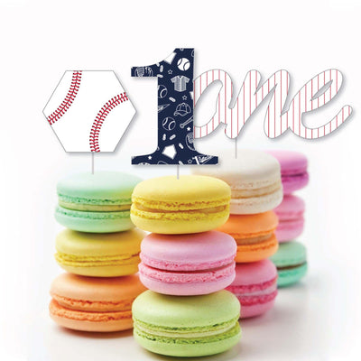 1st Birthday Batter Up - Baseball - Dessert Cupcake Toppers - First Birthday Party Clear Treat Picks - Set of 24