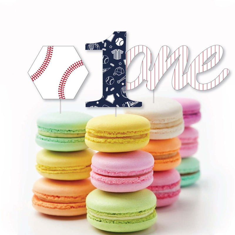 1st Birthday Batter Up - Baseball - Dessert Cupcake Toppers - First Birthday Party Clear Treat Picks - Set of 24