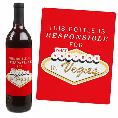 Las Vegas - Casino Party Decorations for Women and Men - Wine Bottle Label Stickers - Set of 4