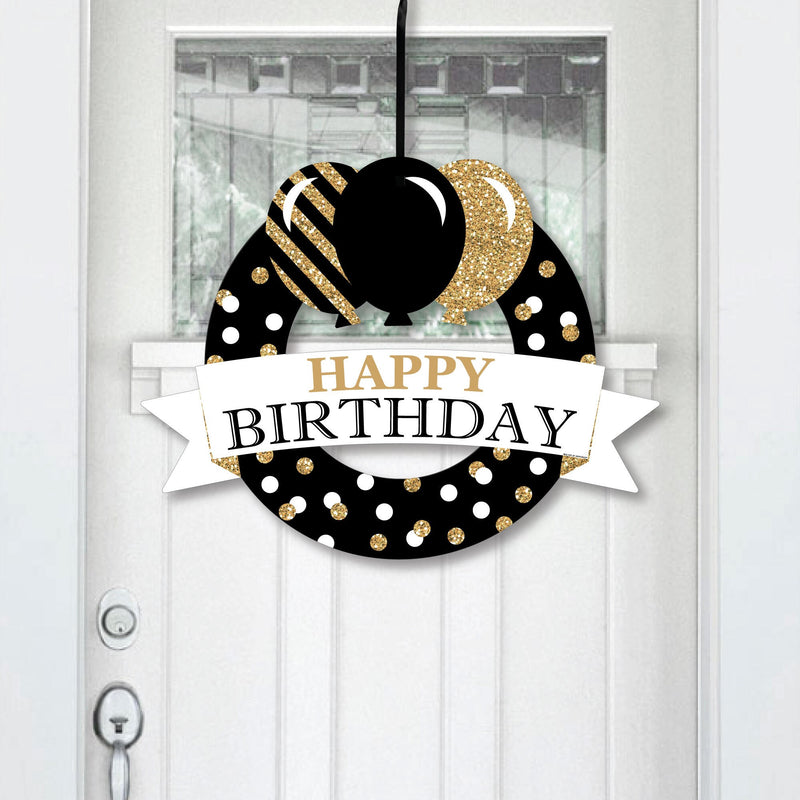 Adult Happy Birthday - Gold - Outdoor Birthday Party Decor - Front Door Wreath