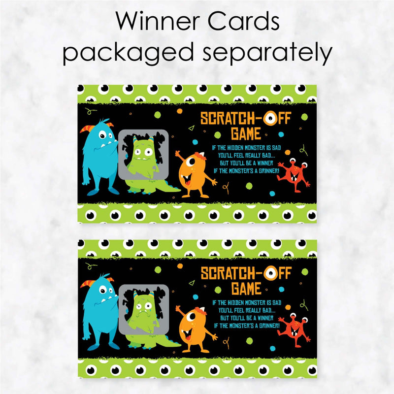 Monster Bash - Little Monster Birthday Party or Baby Shower Scratch Off Cards - 22 Cards