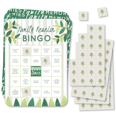 Family Tree Reunion - Bingo Cards and Markers - Family Gathering Party Bingo Game - Set of 18