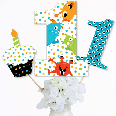 1st Birthday Monster Bash - Little Monster First Birthday Party Centerpiece Sticks - Table Toppers - Set of 15
