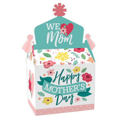 Colorful Floral Happy Mother's Day - Treat Box Party Favors - We Love Mom Party Goodie Gable Boxes - Set of 12