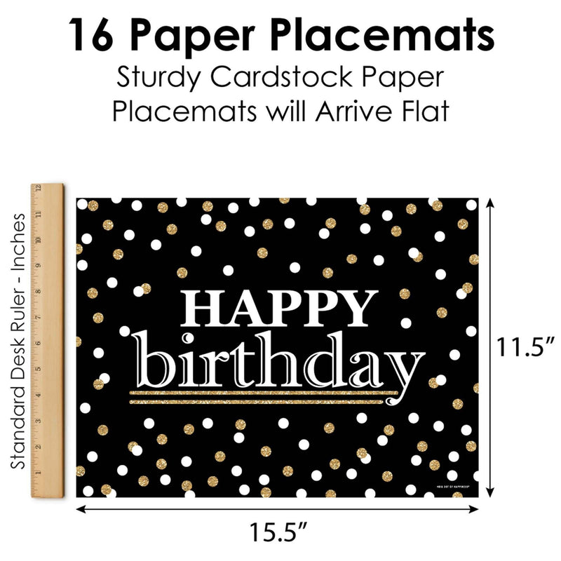 Adult Happy Birthday - Gold - Party Table Decorations - Birthday Party Placemats - Set of 16