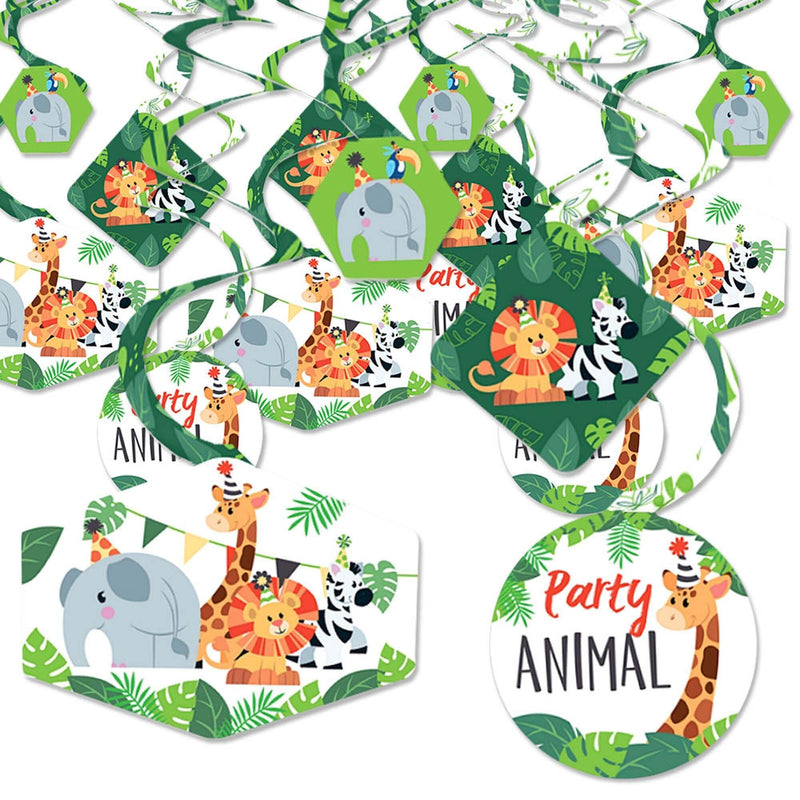 Jungle Party Animals - Safari Zoo Animal Birthday Party or Baby Shower Hanging Decor - Party Decoration Swirls - Set of 40