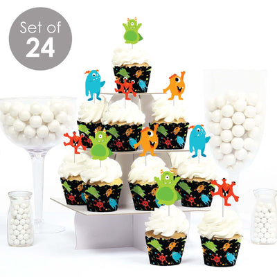 Monster Bash - Cupcake Decorations - Little Monster Birthday Party or Baby Shower Cupcake Wrappers and Treat Picks Kit - Set of 24