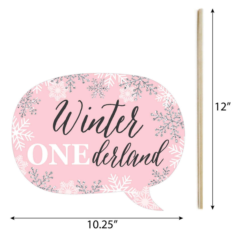 Funny Pink ONEderland - 10 Piece Holiday Snowflake Winter Wonderland Birthday Party Photo Booth Props Kit