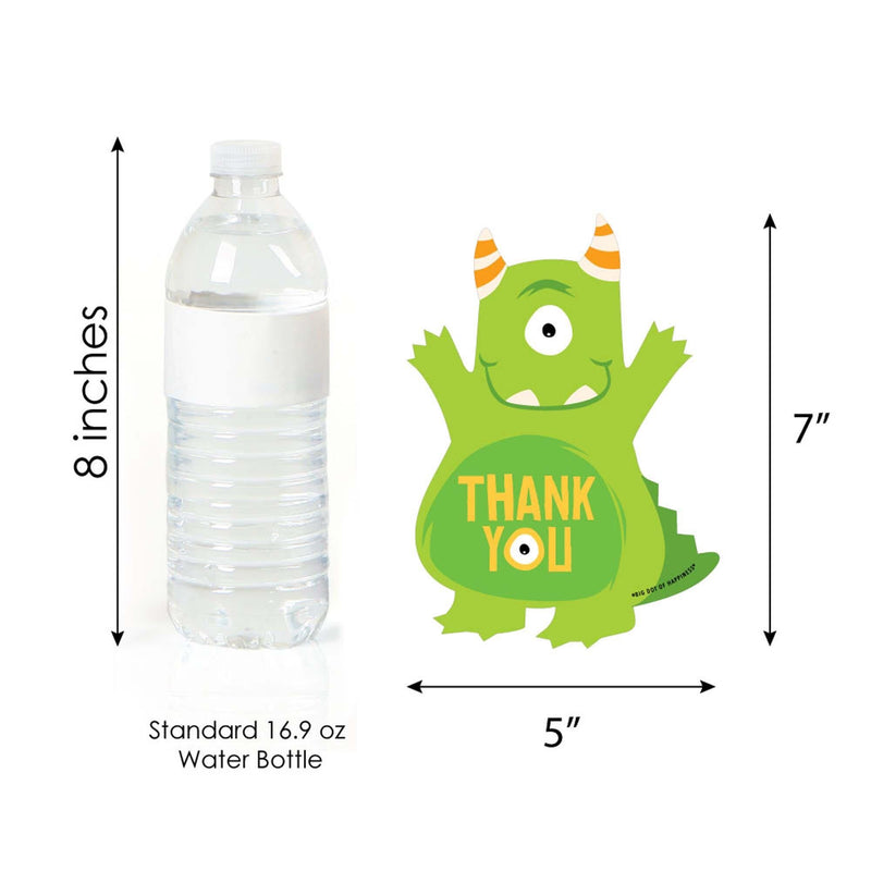 Monster Bash - Shaped Thank You Cards - Little Monster Birthday Party or Baby Shower Thank You Note Cards with Envelopes - Set of 12