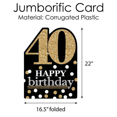 Adult 40th Birthday - Gold - Happy Birthday Giant Greeting Card - Big Shaped Jumborific Card - 16.5 x 22 inches