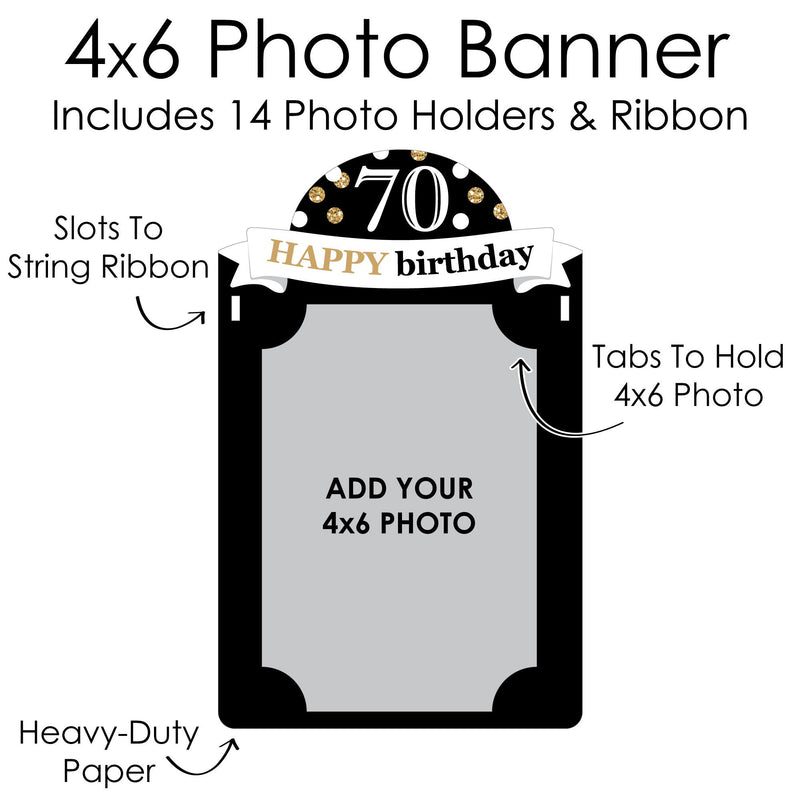 Adult 70th Birthday - Gold - DIY Birthday Party Decor - Picture Display - Photo Banner