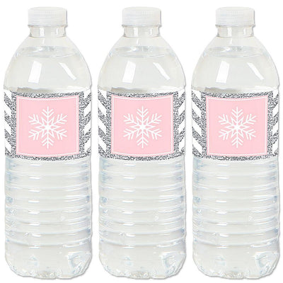 Pink Winter Wonderland - Holiday Snowflake Birthday Party and Baby Shower Water Bottle Sticker Labels - Set of 20