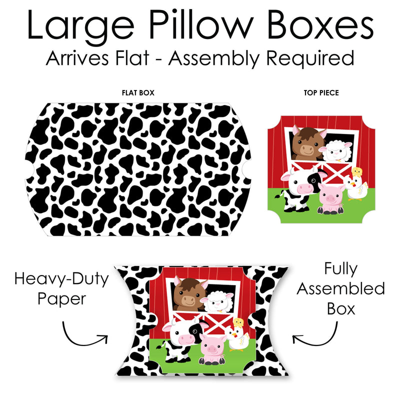 Farm Animals - Favor Gift Boxes - Barnyard Baby Shower or Birthday Party Large Pillow Boxes - Set of 12
