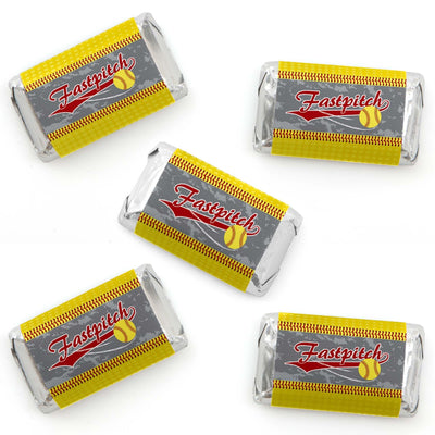 Grand Slam - Fastpitch Softball - Mini Candy Bar Wrapper Stickers - Birthday Party or Baby Shower Small Favors - 40 Count
