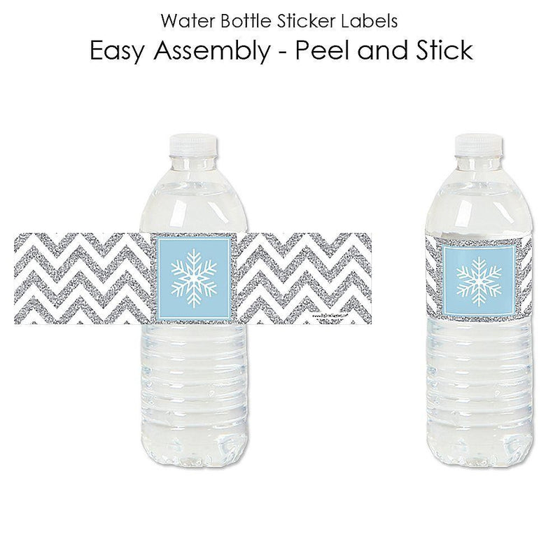 Winter Wonderland - Snowflake Holiday Party & Winter Wedding Water Bottle Sticker Labels - Set of 20