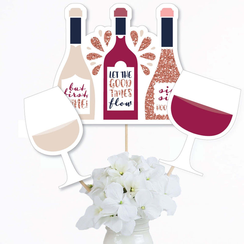 But First, Wine - Wine Tasting Party Centerpiece Sticks - Table Toppers - Set of 15