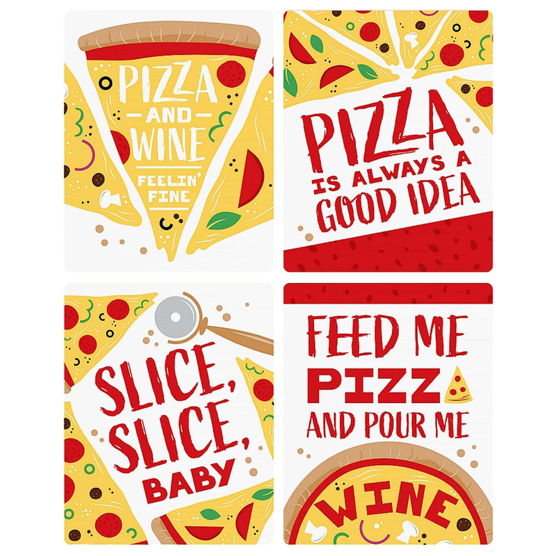 Pizza Party Time - Baby Shower or Birthday Party Decorations for Women and Men - Wine Bottle Label Stickers - Set of 4