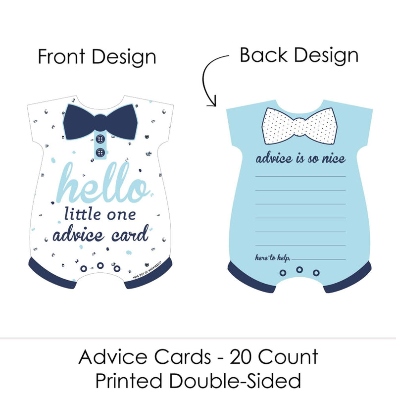 Hello Little One - Blue and Silver - Baby Bodysuit Wish Card Boy Baby Shower Activities - Shaped Advice Cards Game - Set of 20