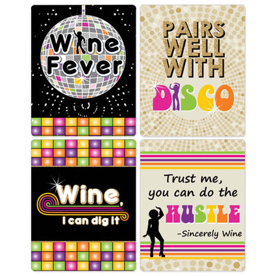 70's Disco - 1970s Party Decorations for Women and Men - Wine Bottle Label Stickers - Set of 4
