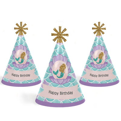 Let's Be Mermaids - Cone Happy Birthday Party Hats for Kids and Adults - Set of 8 (Standard Size)