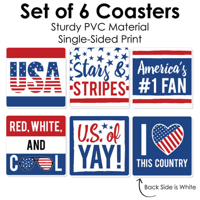 Stars & Stripes - Memorial Day, 4th of July and Labor Day USA Patriotic Party Decorations - Drink Coasters - Set of 6