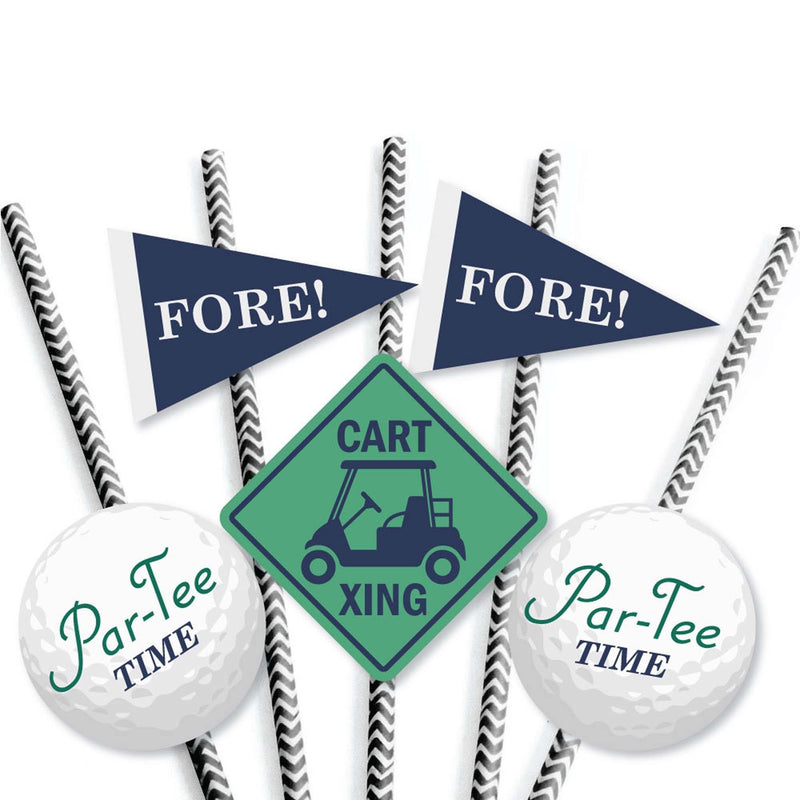Par-Tee Time - Golf - Paper Straw Decor - Birthday or Retirement Party Striped Decorative Straws - Set of 24