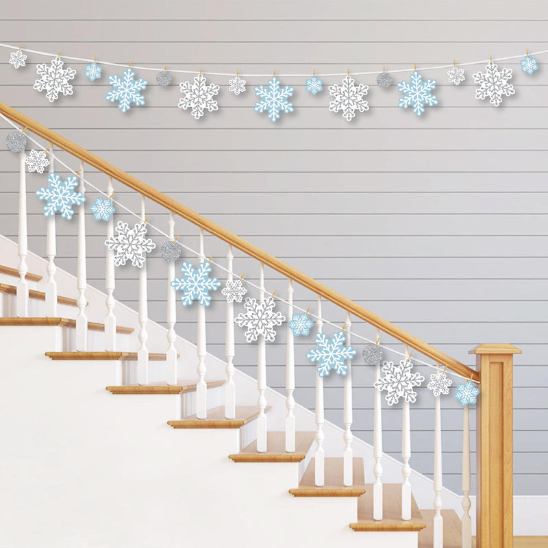 Winter Wonderland - Snowflake Holiday Party and Winter Wedding DIY Decorations - Clothespin Garland Banner - 44 Pieces