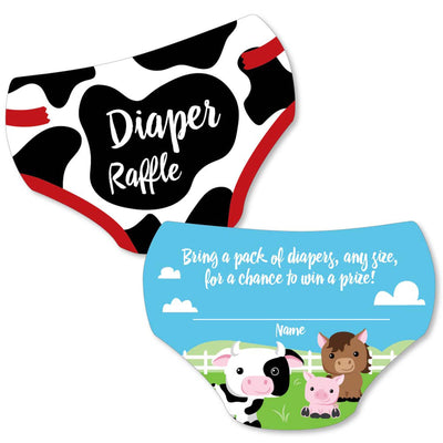 Farm Animals - Diaper Shaped Raffle Ticket Inserts - Barnyard Baby Shower Activities - Diaper Raffle Game - Set of 24