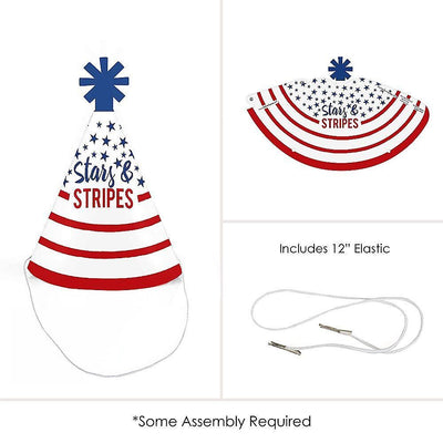 Stars & Stripes - Mini Cone Memorial Day, 4th of July and Labor Day USA Patriotic Party Hats - Small Little Party Hats - Set of 8